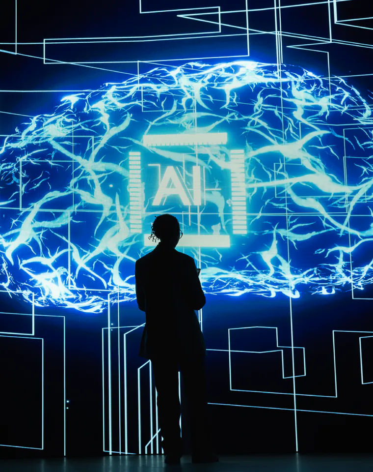 Python machine learning development services in Houston with an AI neural network visual