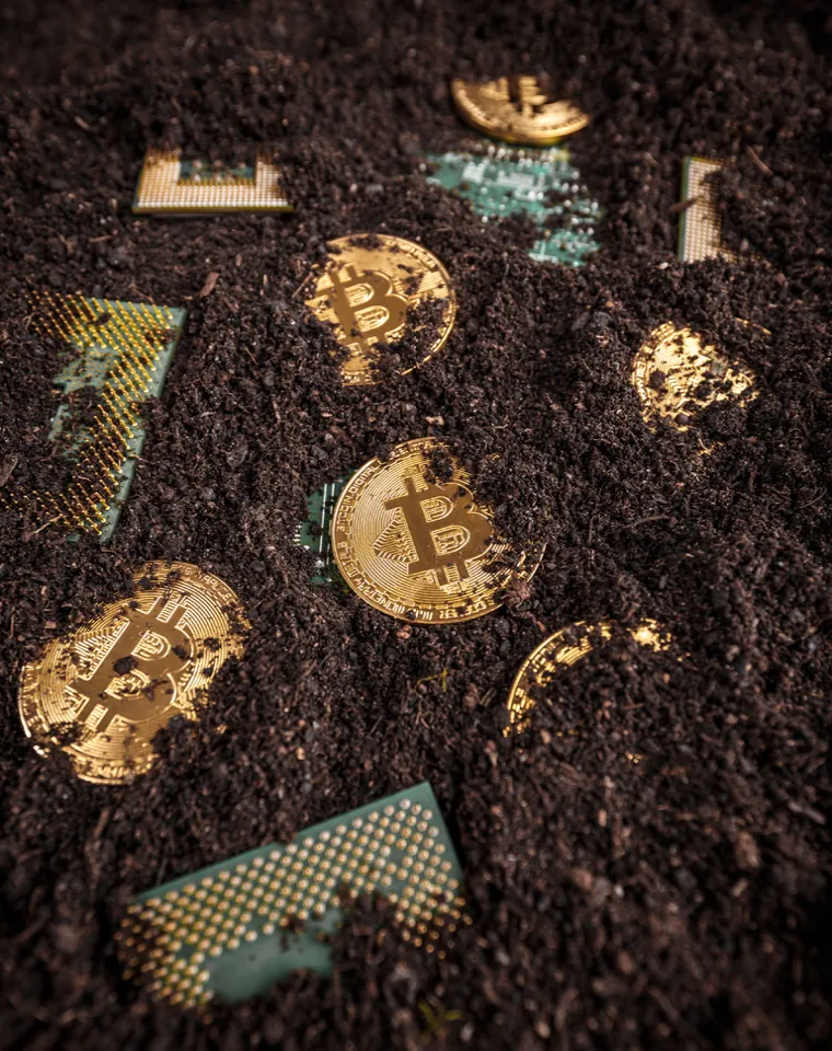 Digital coins on a circuit board representing Python fintech software development in Houston